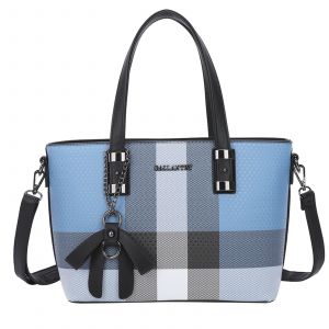 Sac Cabas pour Femme Édition Mini Jolie Motif Écossais avec Bandoulière Gallantry Noir / Bleu - Neuf