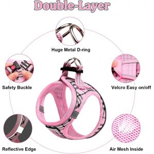 Harnais Chien Et Laisse - Respirant - R&eacute;fl&eacute;chissant - Step-In Harnais Pour Chiens, Gilet Rembourr&eacute; Confort Mesh Doux Pour Petite Chiens Chats Pour Marcher, Courir (Rose, Xl) - Neuf