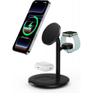 KALANKA-Station de Charge inductive, Chargeur de Station de Charge sans Fil 3 en 1, Chargeur sans Fil Compatible avec Chargeur Mag Safe pour iPhone 16 15 14 iWatch Ultra 2/1,Series 10/9 - Neuf