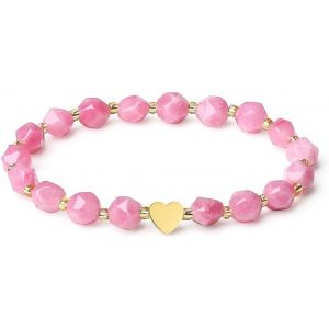 Eryi-Bracelet En Pierre Naturelle 8mm Cristaux Design C?ur Extensible Bracelet En Pierres Précieuses Facettées Semi-Précieuses Perles Dorées 18k Bijoux Pour Femme - Neuf