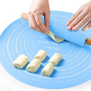 Ayuhr-Rouleau A Patisserie En Silicone, Rouleau À Pâtisserie Avec Poignées Bois 30cm+Tapis Silicone Patisserie 34cm, Antiadhésif Surface, Rouleau Patisserie Pour La Cuisson De Pizza, Gateau, Pâte, Bi - Neuf