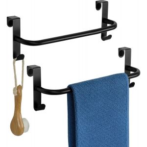 Eryi-2 Pièces Porte Torchon Cuisine À Suspendre, 29cm Porte Serviette Noir Avec 2 Crochets Sans Percage, Accroche Torchon Cuisine En Métal Pour Salle De Bain, Placard, Armoire, Cabinet - Neuf