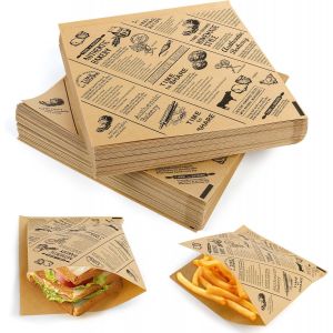 150 Pièces Sacs Hamburgers En Papier Emballage Alimentaire,Papier Burger,Sac À Hamburger,Sac À Sandwich,Pour Sandwich Burger Frites (15x15cm) - Neuf