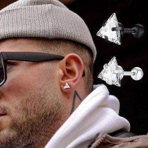 Boucles D'oreilles Hommes Triangle Cristal Percé Zircon Boucles D'oreilles Acier Inoxydable Géométrique Minimaliste Boucles D'oreilles Pour Homme Bijoux - Neuf