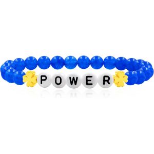 Kal-&Eacute;l&eacute;gant Bracelet &Eacute;lastique En Perles De Jade De 6 Mm Avec Lettres Inspirantes &laquo; Power &raquo;, Bracelet Extensible Pour Homme Et Femme, Bijou Unisexe Pour Parents, Fr&egrave;res Et Soeurs, Anniversaires, - Neuf
