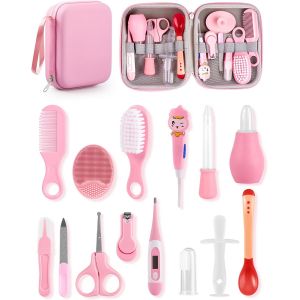 Bnhgc-15pcs Trousse De Soin Bebe Kit Trousse De Toilette Bebe Pour Prendre Soin Kit De Soins Pour Bébé Professionnel Sans Bpa Accessoires Bebe Naissance Fille Pour Voyage Maison - Rose - Neuf