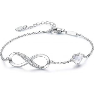 Bracelet Infini Coeur Argent,Bracelet D'amour Femme Réglable,Bracelet Femme Infini,Infinity Heart Bracelets Silver,Bracelet Pour Femme Avec Zircone Cubique,Bijoux Cadeau Pour Femme - Neuf