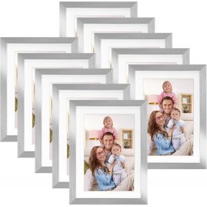 CMWX-Cadre Photo 10x15 cm avec Passepartout Lot de 10, Cadre Photo Argent&eacute; 13x18 sans Passepartout, Sur Table ou &agrave; Fixer au Mur pour Salon, Chambre ou Bureau - Neuf