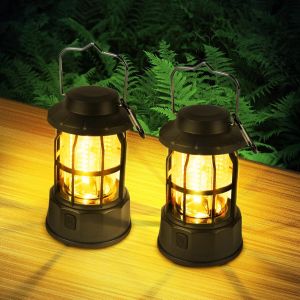 2pc Retro Camping Lamp,Led Camping Lantern,Ipx4 Waterproof Camping Light,Adjustable Brightness,Portable Battery Powered Camping Lamp For Fishing Garden Camping Hiking - Neuf