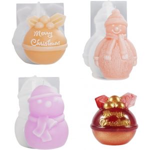 Lot De 3 Moules En Silicone Pour Bougies De No&euml;l En Forme De Bonhomme De Neige - Moules En R&eacute;sine &Eacute;poxy Pour La Fabrication De Bougies 3d - Savon - D&eacute;coration De No&euml;l - Neuf