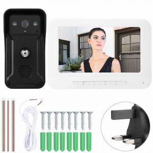 Sonnette video filaire 7 pouces, interphone, vision nocturne, kit de sonnette de securite intelligente (prise britannique) - Neuf