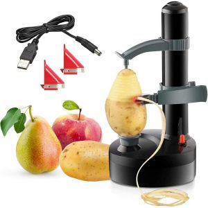 (Noir) Éplucheur électrique multifonction, machine à éplucher les pommes de terre rotative automatique, coupe-légumes, outil d'épluchage - Neuf