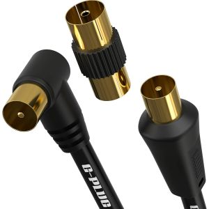Câble d`Antenne TV 0.5m Angle Droit-Câble Coaxial Mâle-Mâle avec Adaptateur-Connecteurs RF Plaqués Or-Compatible Satellite,TNT,Décodeur,Sky Box.[F17] - Neuf