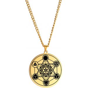 Kal-Collier Pendentif Cube De Metatron Pour Hommes Femmes En Acier Inoxydable Style G&eacute;om&eacute;trique &Eacute;vider Sceaux D'archange Collier Gu&eacute;rison Spirituelle Talisman Bijoux - Neuf