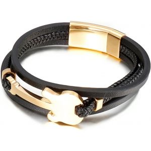 Eryi-Bracelet Tissé Homme En Cuir Et Acier - Bracelet De Mode Avec Motif Guitare - Neuf