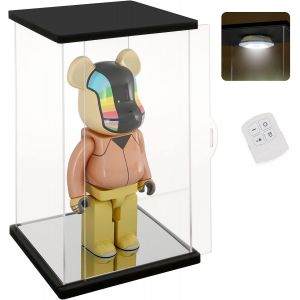 Nonemey Vitrine Pour Collection Et Salon En Acrylique Avec Led T&eacute;l&eacute;command&eacute;e &iquest; Bo&icirc;te Vitrine Anti-Poussi&egrave;re Pour 400% Pop Mart,Labubu,Figurines,Mod&egrave;les(Noir, 25x25x35 Cm) - Neuf