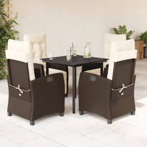 Prolenta Premium - Ensemble &Agrave; Manger De Jardin 5 Pcs Et Coussins Marron Poly Rotin - Neuf