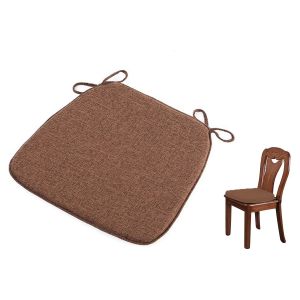 Coussin de chaise de salle &agrave; manger en forme de sabot avec attaches et base antid&eacute;rapante, 45 x 42 cm, tissu en lin, rembourrage en mousse - Neuf