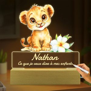 Veilleuse B&eacute;b&eacute; Personnalis&eacute;,Veilleuse Enfant Avec Pr&eacute;nom Et B&eacute;n&eacute;dictions,Lampe Chevet Enfant Personnalis&eacute;e Lion Pour Gar&ccedil;on,Fille,Nouveau-N&eacute;,Cadeau De Anniversaire No&euml;l Bapt&ecirc;me-&Eacute;criture En Effa&ccedil;able - Neuf