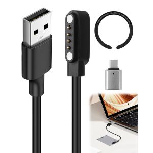 JGD-C&acirc;ble de charge USB magn&eacute;tique de 6,1 m pour enregistreur vocal PLAUD Note AI, c&acirc;ble de charge de rechange 7,62 mm 4 broches pour interface &agrave; 4 broches, casque &agrave; conduction osseuse, anneau magn&eacute;t - Neuf