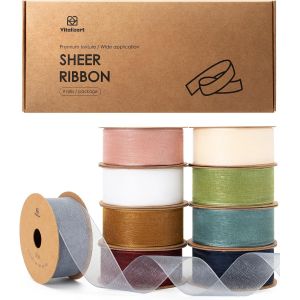 Ruban En Organza Multicolore 2,5 Cm X 82,3 M (9,1 M X 9 Rouleaux), Ruban Cadeau Large En Tissu Pour Artisanat, Emballage Cadeau, Arbre De Noël, N?uds, Invitations De Mariage, Couronnes - Neuf