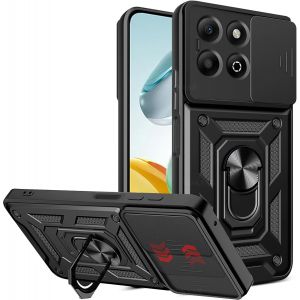 KAL-Coque Pour Honor X6B 4G/X6B Plus/Honor X5B/X5B Plus Avec Cache Webcam & Support Annulaire À 360 Degrés, Anti-Chute Étui Housse Compatible Avec Support De Voiture Magnétique, Noir - Neuf