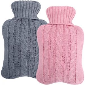Lot De 2 Bouillottes Thermoplastiques Anti-Fuites De 2 L Avec Housse En Tricot Doux, Cadeau Idéal Pour Les Mamans Et Les Papas. - Neuf