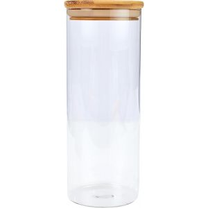 Kal-Bocal De Conservation, Pot De Rangement Des Aliments, Pot &Agrave; &Eacute;pices En Verre Avec Couvercle En Bambou, Env. 1800 Ml, Transparent/Argent&eacute; - Neuf