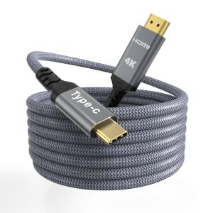 C&acirc;ble USB C vers HDMI 4K 3M, C&acirc;ble Tress&eacute; Type-C vers HDMI Adaptateur HDMI en Aluminium avec Connecteur Plaqu&eacute; Or,Compatible avec iPad Pro, iPhone 16, MacBook Pro, Galaxy, Surface - Neuf