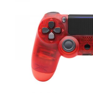 Manette de jeu avec motion sensing &agrave; six axes, double vibration et Bluetooth (adapt&eacute;e pour PS4)-Rouge transparent - Neuf