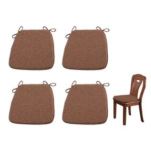 Lot de 4 coussins de chaise antid&eacute;rapants en forme de sabot avec attaches pour chaises de salle &agrave; manger - Couleur caf&eacute; - Neuf