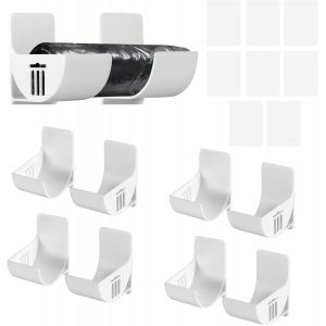 4 Paires Support Sac Poubelle Film Alimentaire Support Rangement Porte Adh&eacute;sif &Eacute;tag&egrave;re Murale Bo&icirc;te Plastique Support Mural Pour Sac Poubelle Distributeur Pour Armoire Cuisine Bain (Blanc) - Neuf