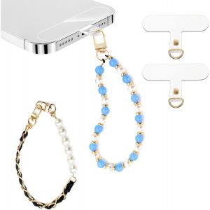 Kal-Dragonne De Téléphone Pierre Perlée, Bracelet Pour Téléphone Portable, Dragonne De Lanière De Téléphone Portable Avec 2 Onglets D'attache Détachable Chaîne De Bracelet De Téléphone Perles - Neuf