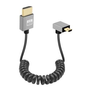 KALANKA-Câble Spiralé Micro HDMI vers HDMI 4k, 90Degrés Câble micro hdmi mâle vers mâle à ressort flexible cordon mince prise en charge 18Gbps 3D 4K@60Hz, pour Camera Video Capture Card (Up Angle) - Neuf