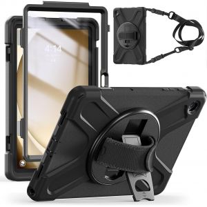 Coque Antichoc Pour Samsung Galaxy Tab A9 Plus 11"" 2023, Étui Armure Robuste Avec Protection D'écran, Support Rotatif, Dragonne Et Bandoulière, Housse Pour Tab A9+ Plus Sm-X210/X216/X218, Noir - Neuf