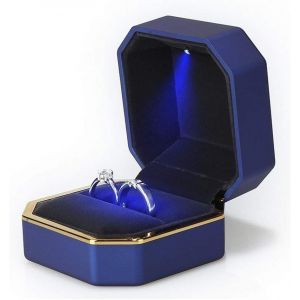 (Bleu) 1 Bo&icirc;te &Agrave; Bagues De Luxe, Bo&icirc;te &Agrave; Alliances Carr&eacute;e En Velours, Bo&icirc;te Cadeau &Agrave; Bijoux Avec Lumi&egrave;re Led, Demande En Mariage, Fian&ccedil;ailles - Neuf