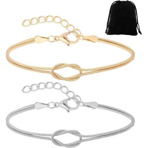 Bracelets 2 Pi&egrave;ces,Sac De Rangement Bijoux 1 Pi&egrave;ce,Bracelets En M&eacute;tal Pour Femme,Bijoux Fantaisie,Bracelets D'amiti&eacute;,Bracelets De Couple - Neuf