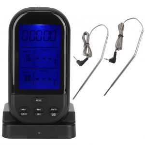 Hjlian Thermometre Alimentaire Sans Fil A Distance Avec Double Sonde, Accessoire De Cuisine, Barbecue, Gril (Tsk32b Noir) - Neuf