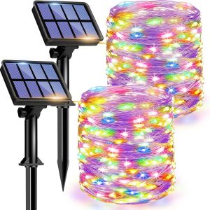 Kal-Guirlande Lumineuse Solaire Extérieure, 12m 120 Led Solaire 8 Modes Guirlande Guinguette Solaire Exterieure Étanche Décoration Pour Jardin, Terrasse, Cour, Noël, Mariage, Fête Couleur - Neuf