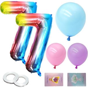 Number 7 Balloons Rainbow Gradient Foil Balloons 40 Inch Birthday Balloons With Ribbons For 7Th Birthday Decoration, Baby Shower, Jubilee Birthday Decoration, 2 Pack - Neuf