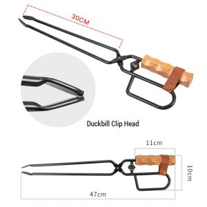 Pince à Charbon De Bois Pour Barbecue, Manche En Bois, Pince à Feu Portable, Pince à Bec De Canard, Pince à Charbon De Camping - Neuf