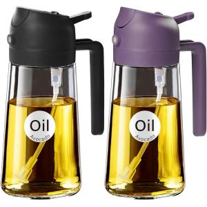 2 Pi&egrave;ces Spray Huile Cuisine, 470 Ml 2 En 1 Vaporisateur Huile D'Olive Avec Buse De Qualit&eacute; Alimentaire, Flacon Distributeur D'Huile D'Olive, Cuisine Accessoires (Noir Et Violet)[CHU10500439] - Neuf