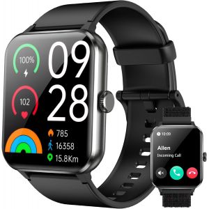 Montre Connect&eacute;e Femme Homme, Appel Bluetooth, &Eacute;cran 1.85"" &Agrave; Lcd, Notifications R&eacute;seaux Sociaux, Cardiofr&eacute;quence/Oxym&egrave;tre/Analyse Sommeil, 100+ Modes Sports, Pour Android& Ios (Noire) - Neuf