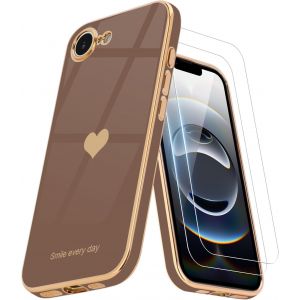 Eryi-Coque Compatible Avec Iphone 16e + 2 Films De Protection D'écran, Coque Pour Fille, Coque De Protection D'appareil Photo Galvanisée Pour Iphone 16e, Désert Doré - Neuf