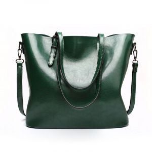 Sac fourre-tout vert vintage en cuir souple pour femme, sac à main grande capacité, sac à bandoulière - Neuf