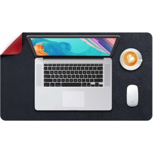 KALANKA-Tapis de Souris Grand, sous Main Bureau L, Mouse Pad Mat Prolongé, Tapis de Portable, Tableau d'Écriture, Buvard de Bureau, Double Face Usage en Cuir PU Étanche 60 x 35cm(Noir/Rouge) - Neuf