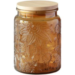 Kal-Boîte En Verre Vintage De 70 Ml Avec Couvercle, Bocal Mason Coloré Pour Garde-Manger De Cuisine, Récipient De Stockage Des Aliments En Verre Pour Café, Thé, Bonbons, Cookies, Sucre (Jaune, 1 - Neuf