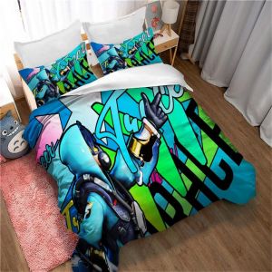 Parure De Lit 3 Pieces 100 % Bambou Naturel Avec Housse De Couette Et Taie D'oreiller Motif Graffiti 3d Et Fermeture &Eacute;clair - Literie Douce Et Fra&icirc;che, Ideale Pour Les Soins De La - Neuf