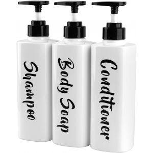 KAL-Lot De 3 Distributeurs À Pompe De 500 Ml - Distributeur De Gel Douche - Bouteille À Remplir - Distributeur De Lotion Rechargeable Pour Lotions De Douche, Shampooings, Blanc - Neuf
