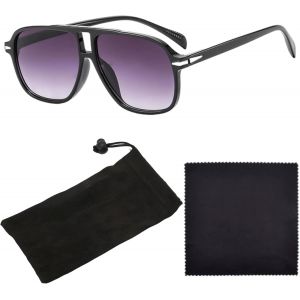 Ensemble De Lunettes De Soleil Rétro Pour Homme Et Femme, Lunettes De Soleil Rectangulaires Vintage Des Années 70, 80, Teintées, Avec Étui À Lunettes Et Chiffon De Nettoyage, Pour Conduite En - Neuf